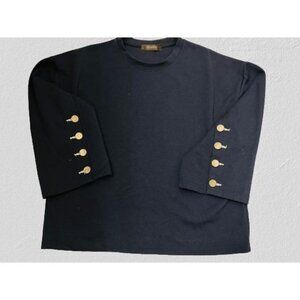 STORETS Sweatshirt Navy Blue Metal Buttons on the Sleeves Crewneck